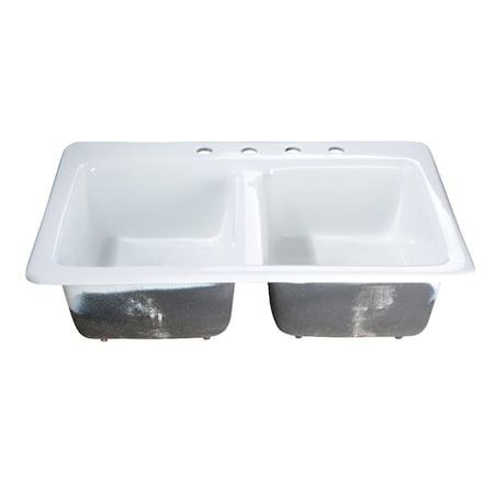 Kingston Brass 33Inch Cast Iron Double Bowl DropIn Kitchen Sink, 4Hole, White GT33229D4